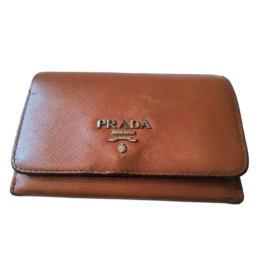 Vintage PRADA Saffiano leather‎ card holder in Papaya Fair ++ condition